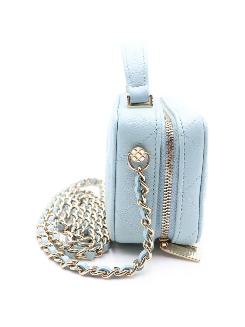 Chanel Quilted Vanity Chain Shoulder Bag Gold Caviar Leather Light Blue - Picture 3 of 8